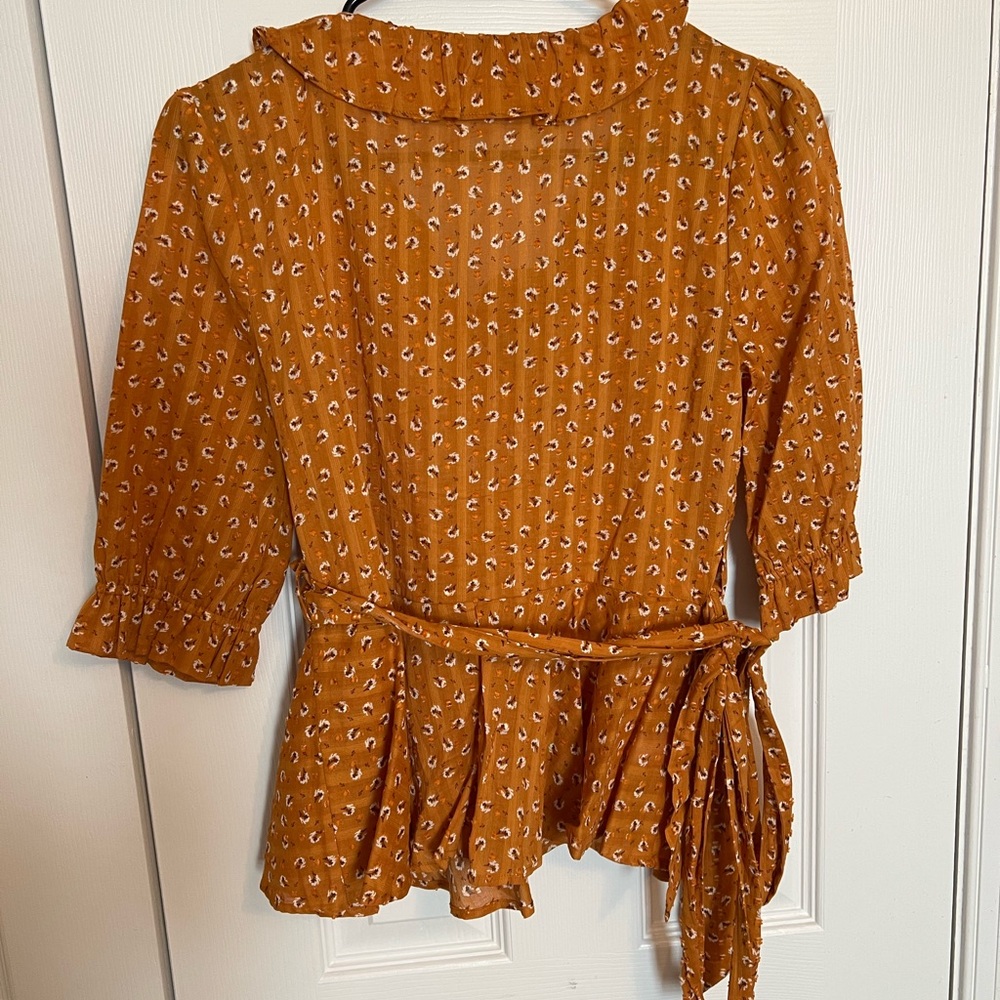 Mustard peplum LOFT top